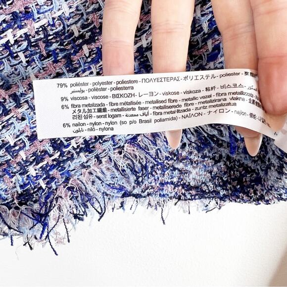 NWT ZARA Frayed Tweed Off the Shoulder Frayed Top S Blue - Picture 7 of 9